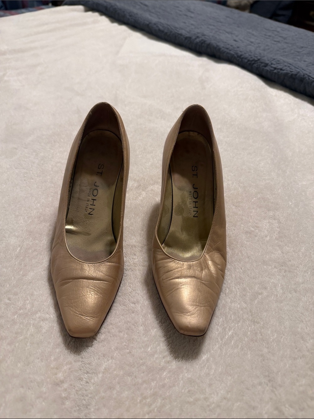 St. John Metallic Champagne Leather Pointed Pumps